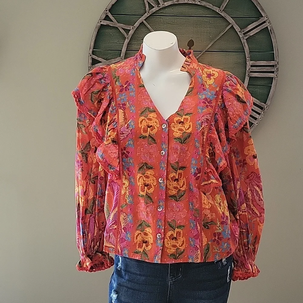 Farm Rio Red Spring Bananas Blouse